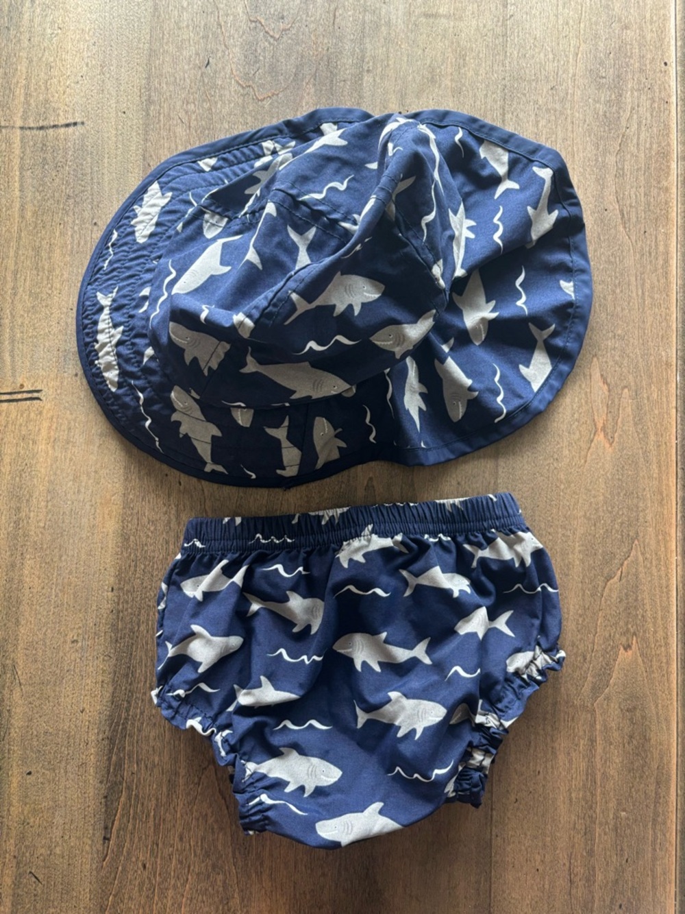 🦈 Pottery Barn Kids shark print swim hat and diaper cover